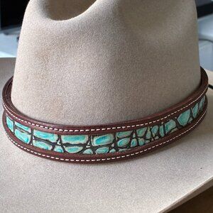 Handmade Leather Turquoise Hatband *ONLY* for Cowboy Hats (22 1/4" Long)